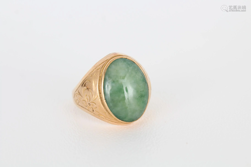 18K Gold & Jade Mens Ring