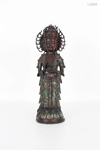 Marked, Antique Chinese Cloisonne Guanyin Figure