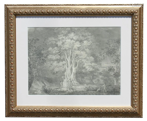 19th C. French Hunting Scene Drawing