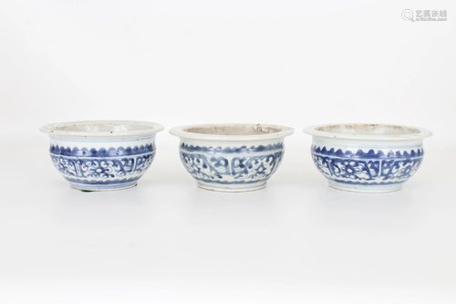 (3) Antique Chinese Blue and White Bowls