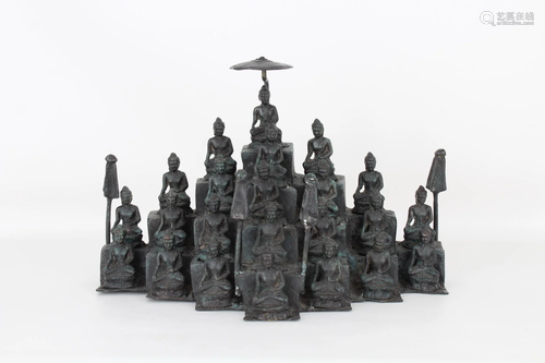 Antique Bronze Sculpture of 23 Buddha Figures