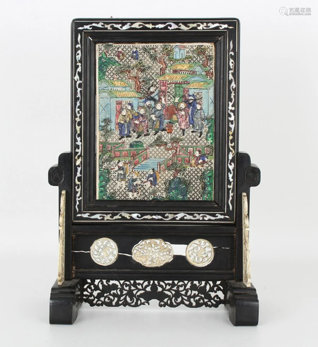 Carved Chinese Figural Table Screen