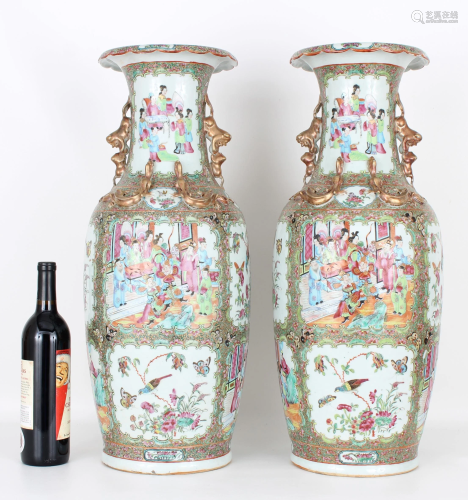 Exceptional Large Rose Medallion Vases, Qing