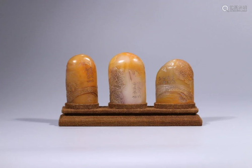 A SET OF SHOUSHAN STONE CARVING SEALS