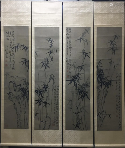 A FOUR-PANEL PAINTING OF INK BAMBOO, ZHENG BANQIAO