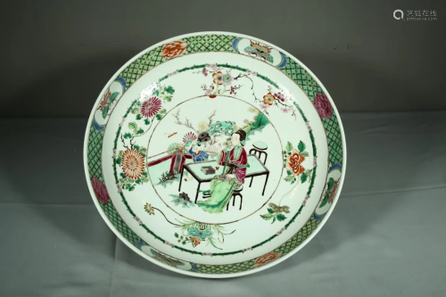 A WUCAI 'NARRATIVE' FLORAL PORCELAIN PLATE