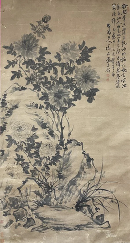 A CHINESE PAINTING OF PEONY & ORCHID, CHEN CHUN