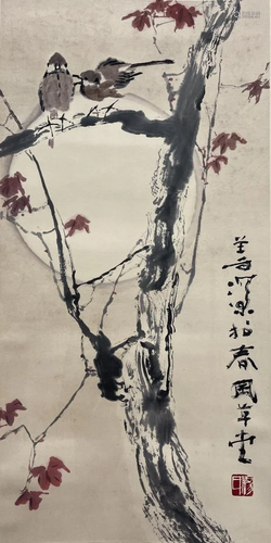 PAINTING OF TWO PERCHED SPARROWS, YANG SHANSHEN