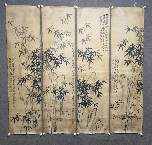 A FOUR-PANEL INK PAINTING OF BAMBOO, ZHENG BANQIAO