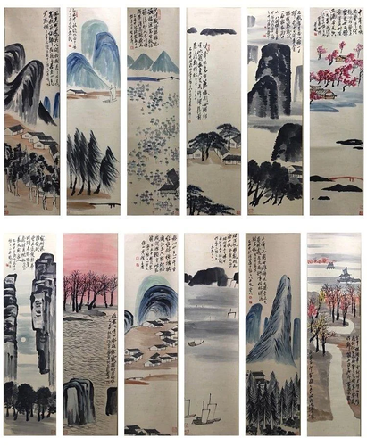 A TWELVE-PANEL PAINTING OF LANDSCAPE, QI BAISHI