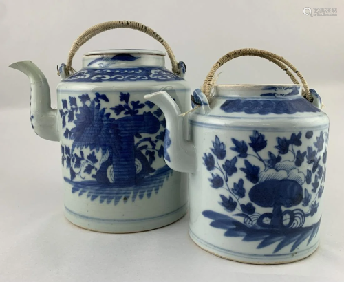 Lot Of 2 Antique Chinese Blue And White Teapots