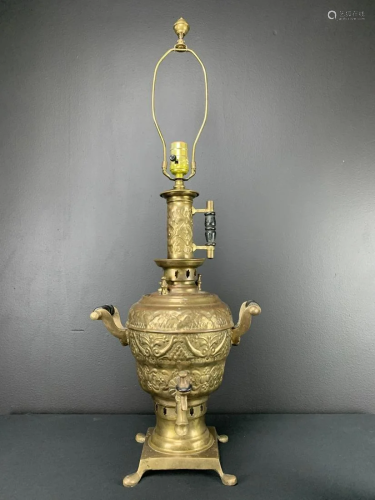 Vintage Russian Brass Samovar Tea Urn Table Lamp