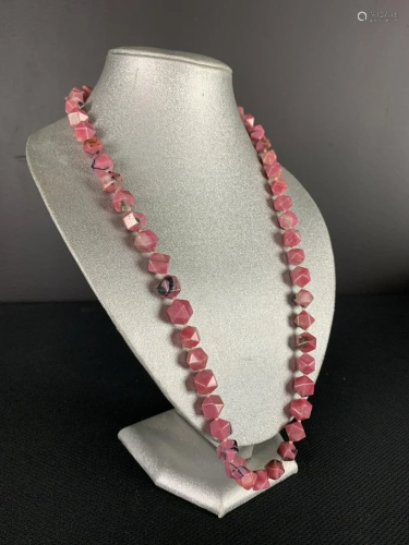 Chinese Export Rhodochrosite Faceted Bead Necklace