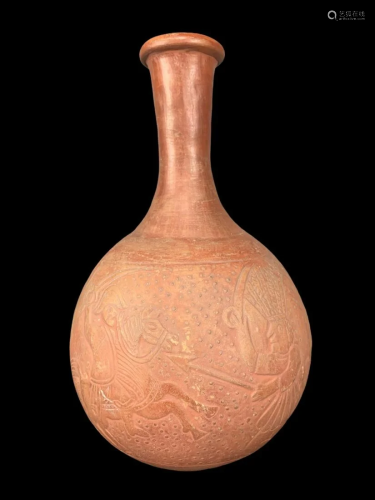Peruvian Folk Art Clay Pottery Decorated Vase