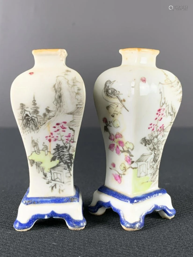 Pair Antique Chinese Qianjiang Mini Cabinet Vases