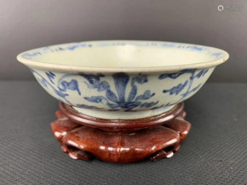 Chinese Bowl, Blue And White With Stand