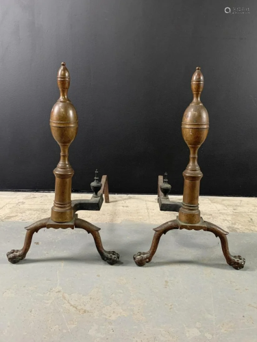 Pair 19th C Bronze Ball And Claw Andirons