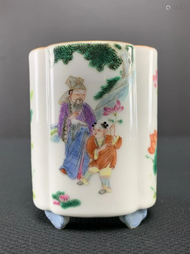 Chinese Porcelain Enameled Lobed Brush Pot
