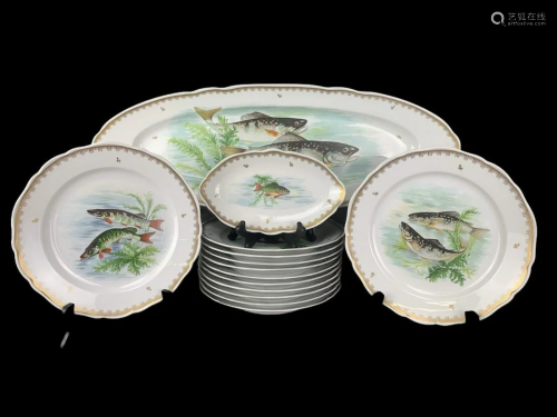 14 Pcs Birks Fish Plates And Platter