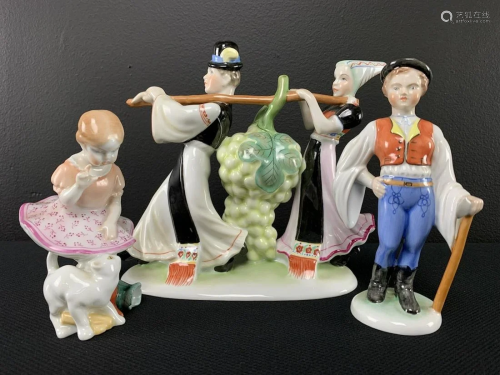 Lot 3 Herend Hungary Painted Porcelain Figurines