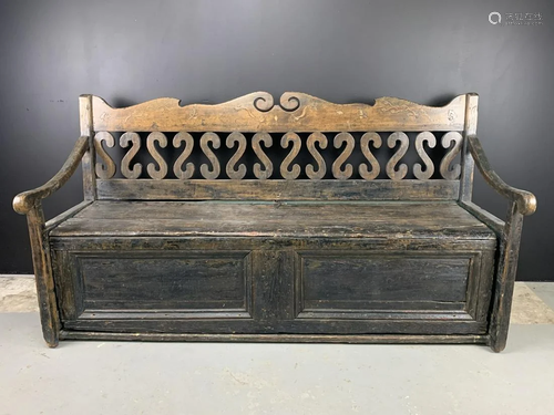 Antique Quebec Pine Settle Bench Banc Lit Original