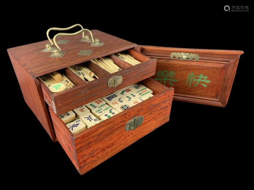 Antique Chinese Bone And Bamboo Mahjong Game