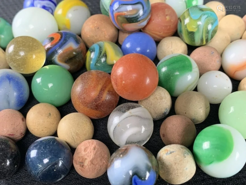 Lot Of Antique Vintage Marbles, Clay, Glass, Etc.
