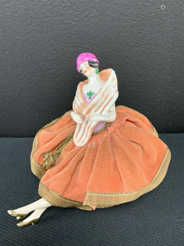 Art Deco Porcelain Lady Figurine Pin Cushion
