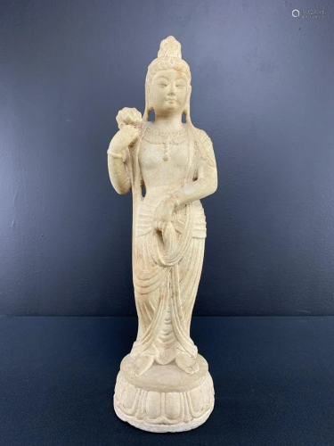 Large Chinese Carved Limestone Standing Guan Yin