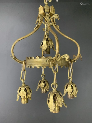 C. 1900 Brass Art Nouveau Light Fixture