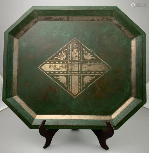 Christofle Art Deco Verdigris Copper & Silver Tray