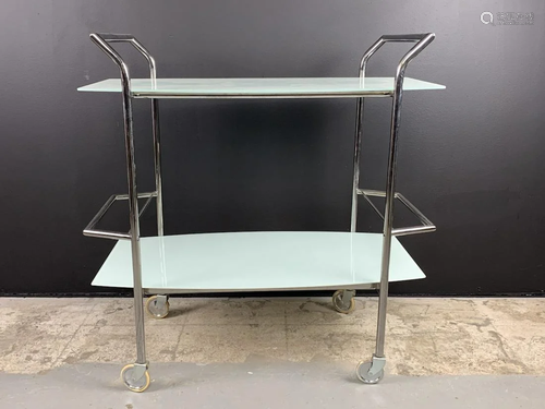 Vintage Mid Century Tubular Glass Trolley Bar Cart