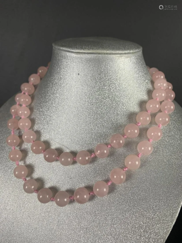 Chinese Export Rose Quartz Silver Clasp Necklace