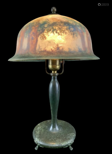 Pairpont Bronze Lamp, Reverse Painted Shade