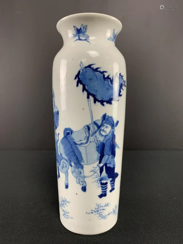 Antique Chinese Blue And White Warrior Vase
