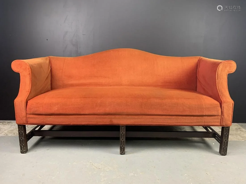 Georgian Style Camel Back Sofa Burnt Orange Velvet