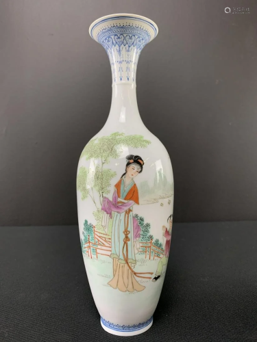 Chinese Egg Shell Porcelain Vase, Figural Painting