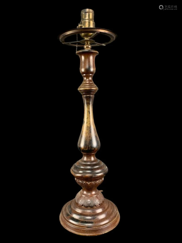 Orientalist Bronze Candlestick Lamp Marked Tiffany