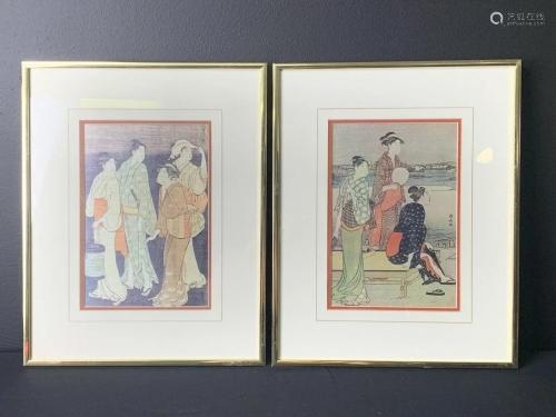 Lot Of 2 Japanese Silk Woodblock Prints, Beauties