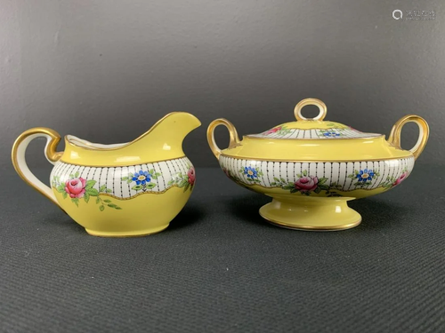 Aynsley England Porcelain Cream Sugar Bowl Yellow