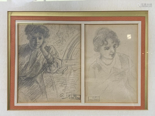 Georges Delfosse Pencil On Paper, Two Portraits