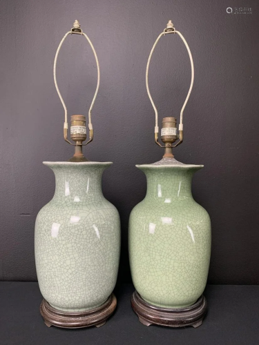 2 Chinese Crackle Glaze Ceramic Table Lamps