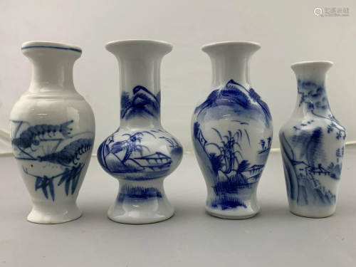 Lot Of 4 Chinese Blue And White Cabinet Vases