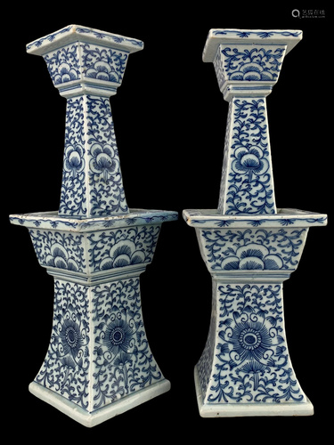 Pair Antique Chinese Porcelain Candlesticks