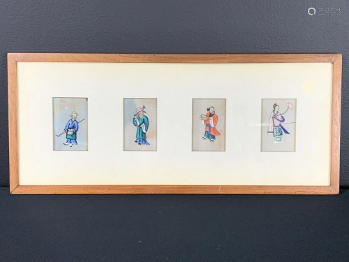 Lot 4 Chinese Painted Rice Paper Figures, Framed