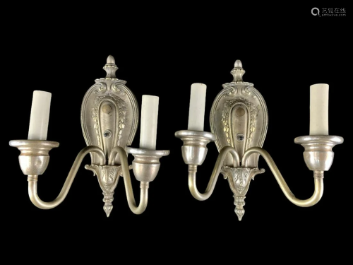 Pair 1920s Silver Plated Electric Wall Sconces