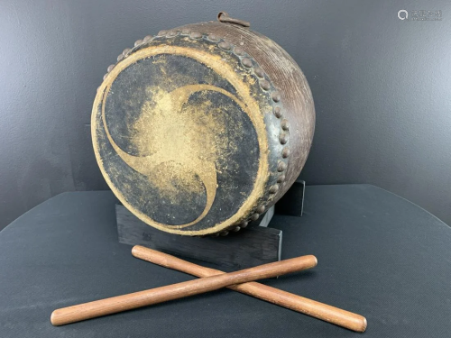 Japanese Samurai War Drum, Edo Period With Stand