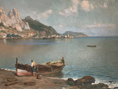 Guillermo Gomez Y Gil Shore Scene Oil On Canvas