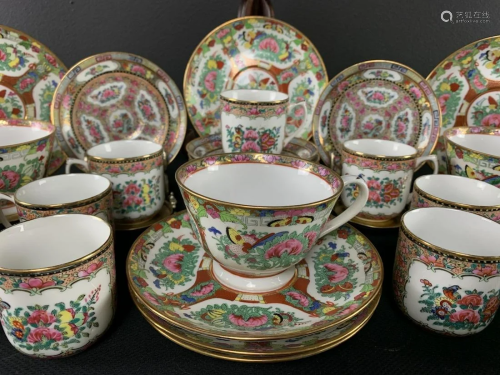 Chinese Famille Rose Tea And Coffee Cups Saucers