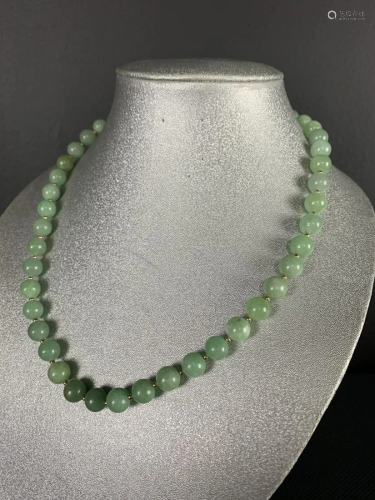 Chinese Jadeite Jade Necklace With Silver Clasp